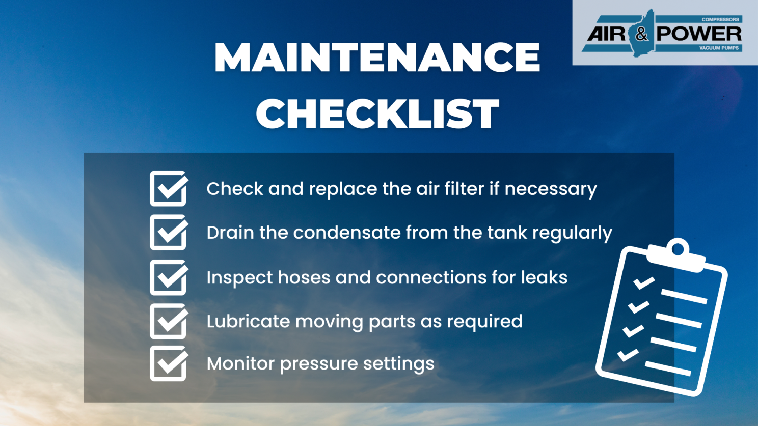 Air compressor maintenance checklist